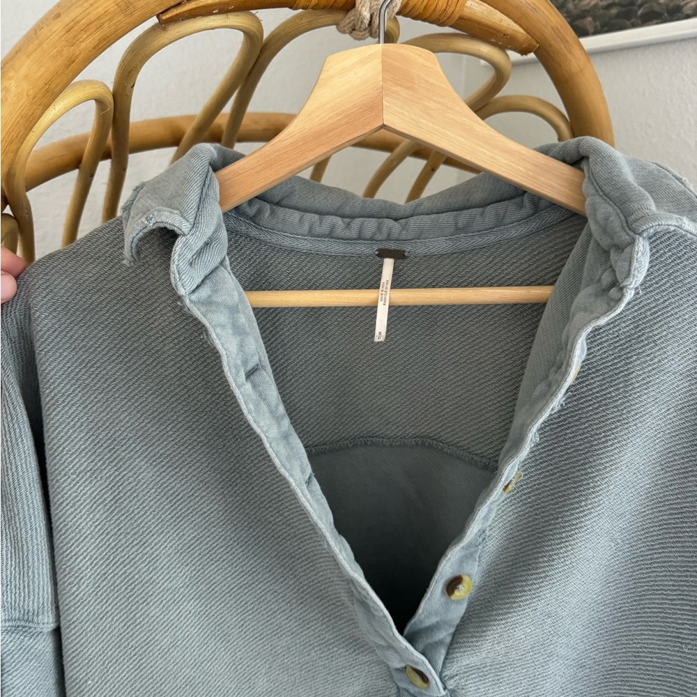 Free People Slate Blue Henley Oversized Thermal Top Small
